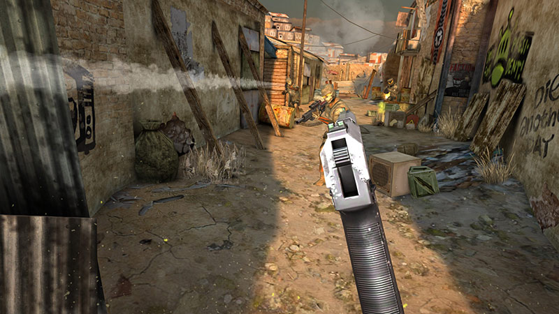 shooting with a pistol in urban environment, Overkill VR screenshot